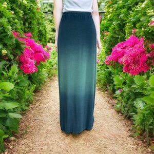 Laila Jayde Blue Ombre‎ Maxi Skirt Side Slit Large Boho Soft Stretch Resortwear